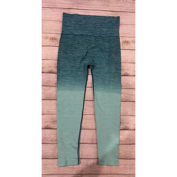 Yelete High Waist Ombre Green Work Out Leggings Womens Size XL Seamless - Picture 1 of 5